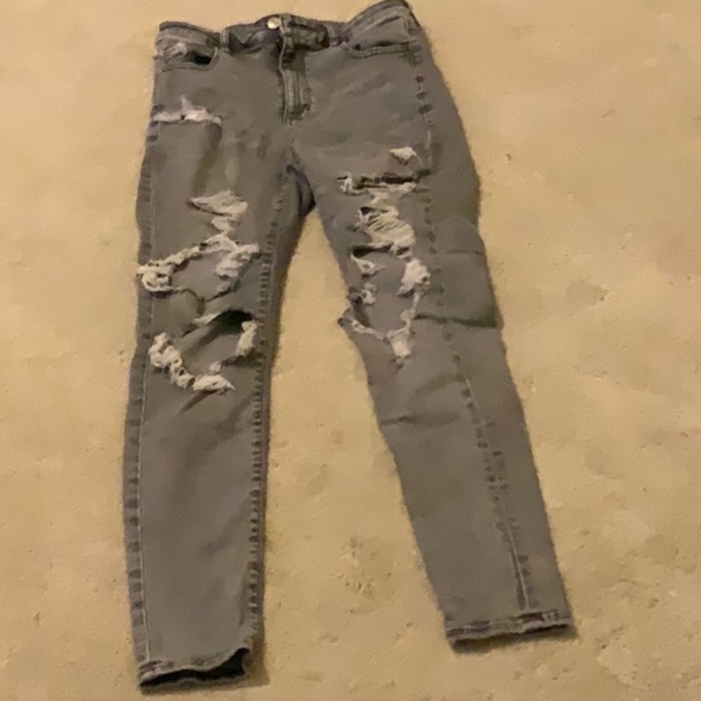 Ripped, gray jeans